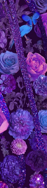 Free purple bookmark featuring purple carnations, roses, and a butterfly